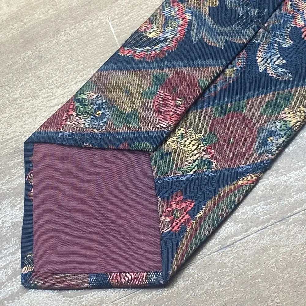 Vintage Beans McGee Tie Floral Paisley Mens Navy USA Dark Academia